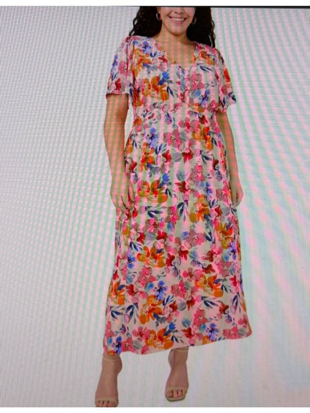 MSK Women's Flutter Sleeve V-Neck Floral Print Maxi Dress Size 1X